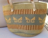 Vintage Woven Bag with Leather Handles Tribal / Aztec