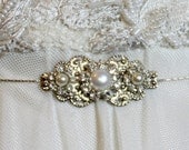 Silver Bridal Belt Sash Rhinestone Crystal & Pearls, Victorian Vintage Style Jewelry Wedding Dress Belt Accessory, Unique Bridal Sash chain