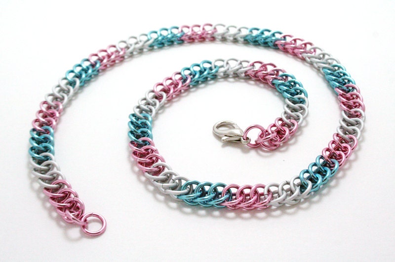Chainmaille Necklace: Trans Pride in Half Persian 3-in-1