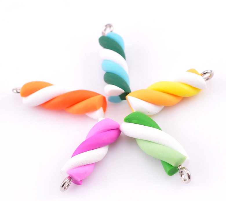 Candy Charm Pendant Sweet Lovely Assorted Clay Marshmallows 21x6mm-25x6mm  3pcs- Ships Immediately from California - SC608