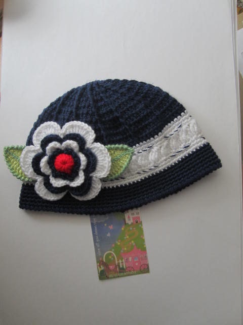 RESERVED for VIP Crochet Girls Hat, Beanie with Flower, Nautica style crochet girls hat.
