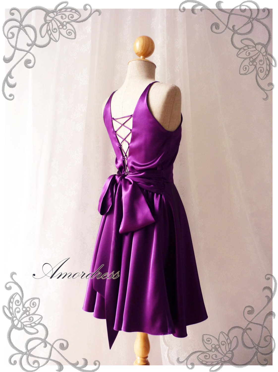 Party Queen Purple Violet Party Dress Bodice Open Back Dress Backless Vintage Inspired Prom Wedding Dinner Bridesmaid Evening Night Dress