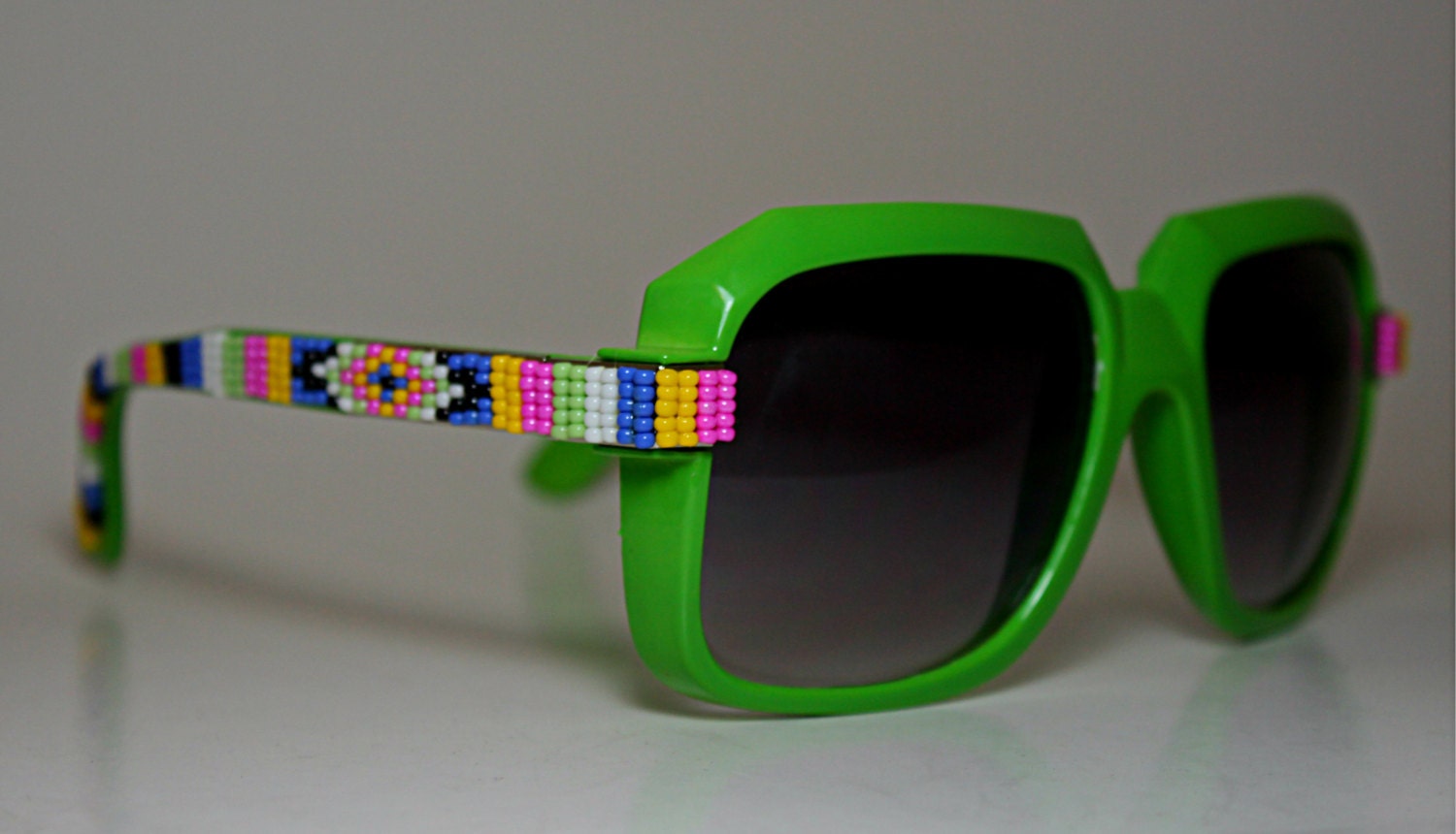 Beaded Sunglasses Square Lime Green