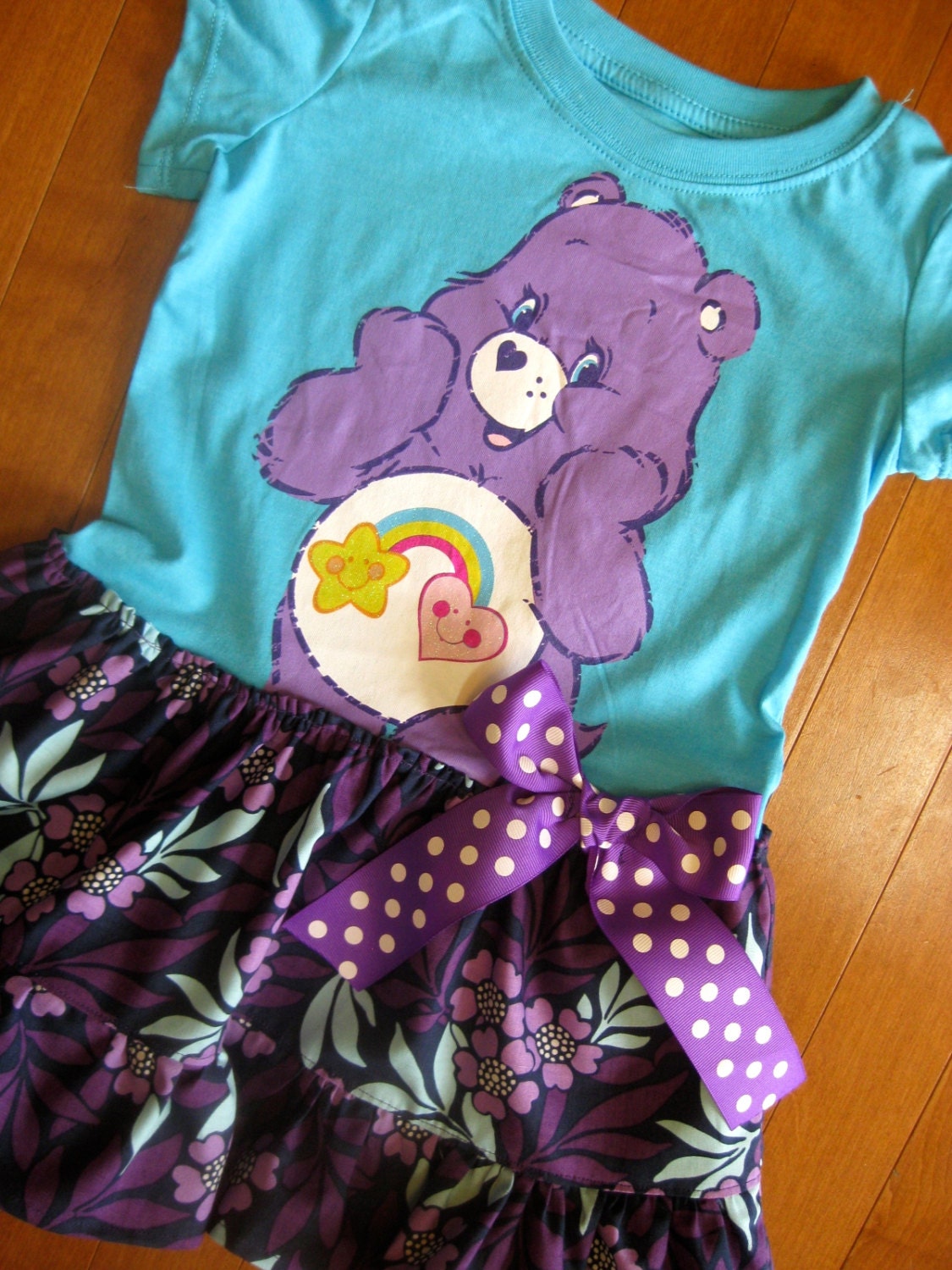 Care Bears Purple Bear Dress Upcycled Tee Girls 4T