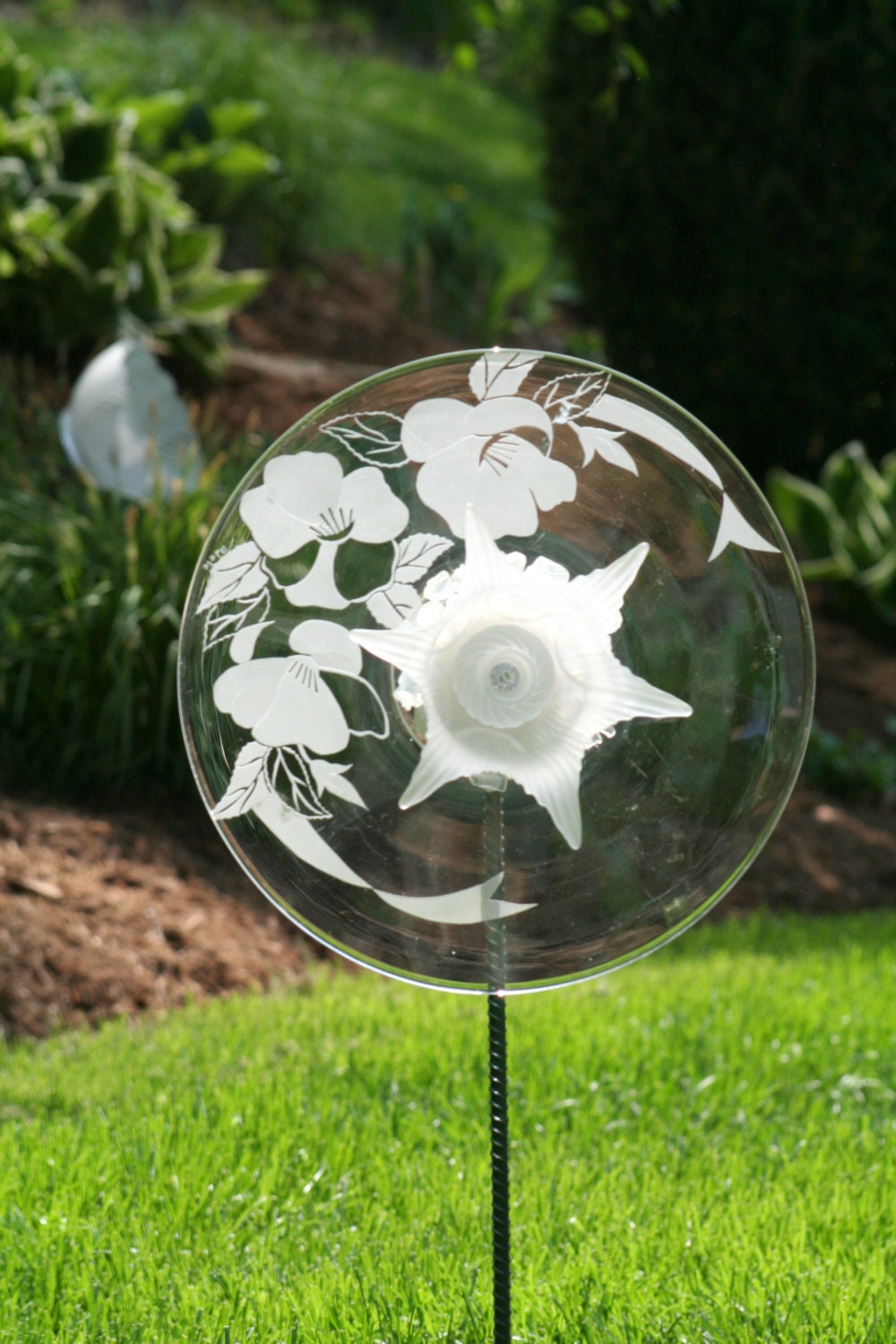 YARD art and GARDEN sculpture made with recycled glassware