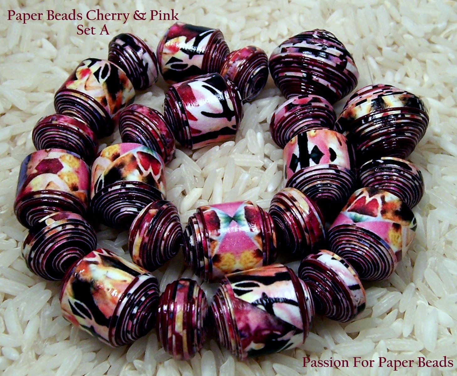 Paper Beads Cherry & Pink Set A
