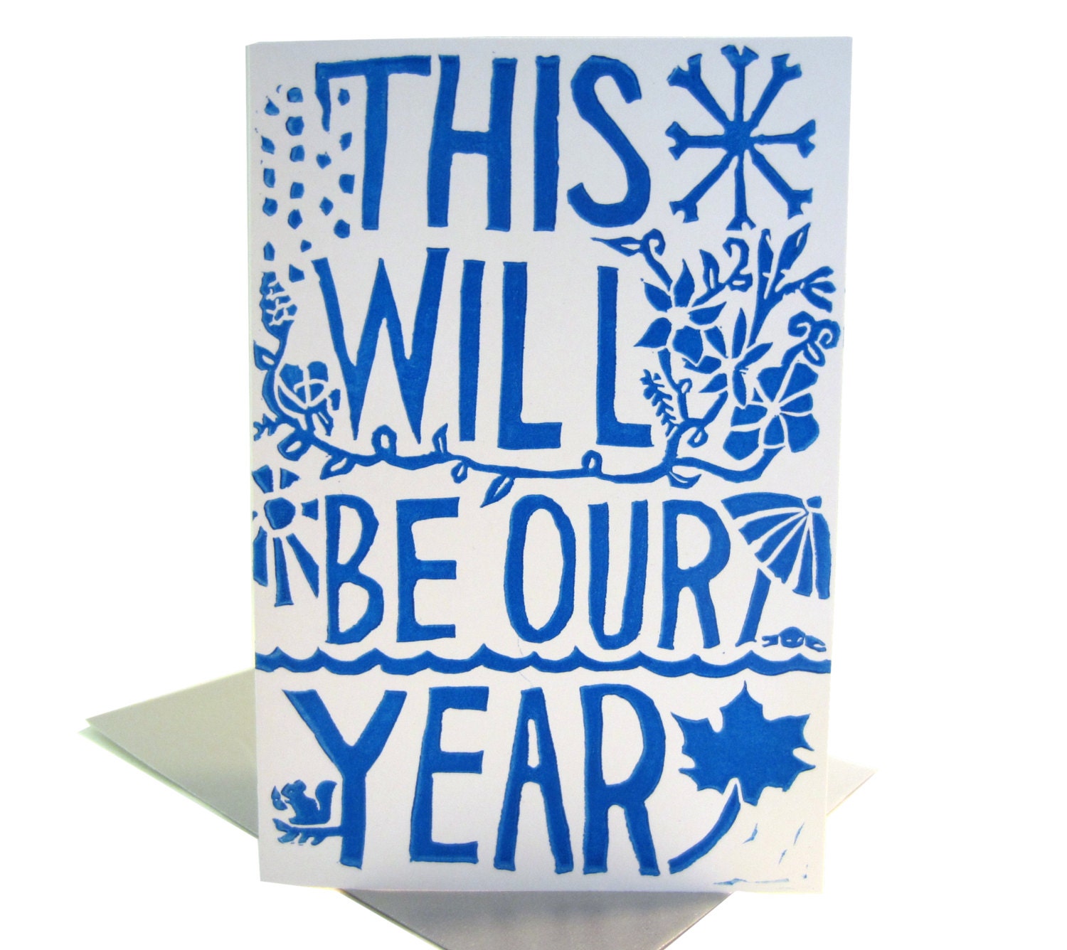 this will be our year  // blue new years eve card inspired by song lyrics hand carved illustrations
