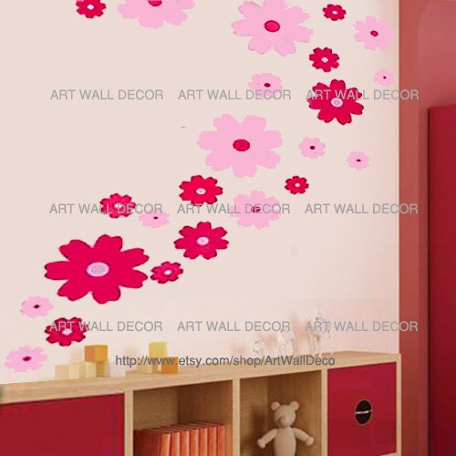 Pedal Wheel Floral Pink Flowers - PEEL and STICK removable Vinyl Wall Decal, Wall Sticker, Wall Decor (FREE shipping)