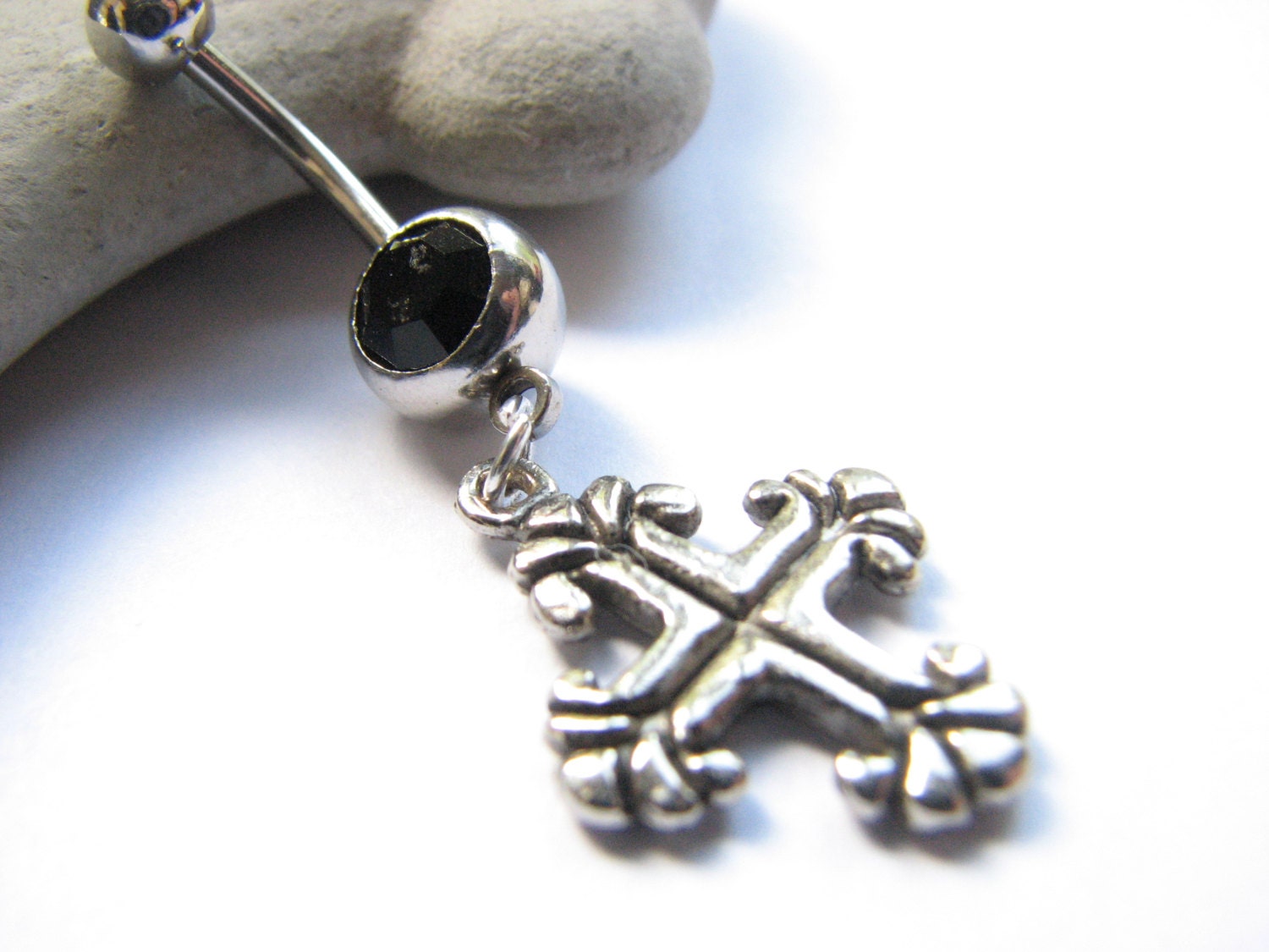 Gothic Cross Belly Button Jewerly, Silver Celtic Cross Bellybutton RIng