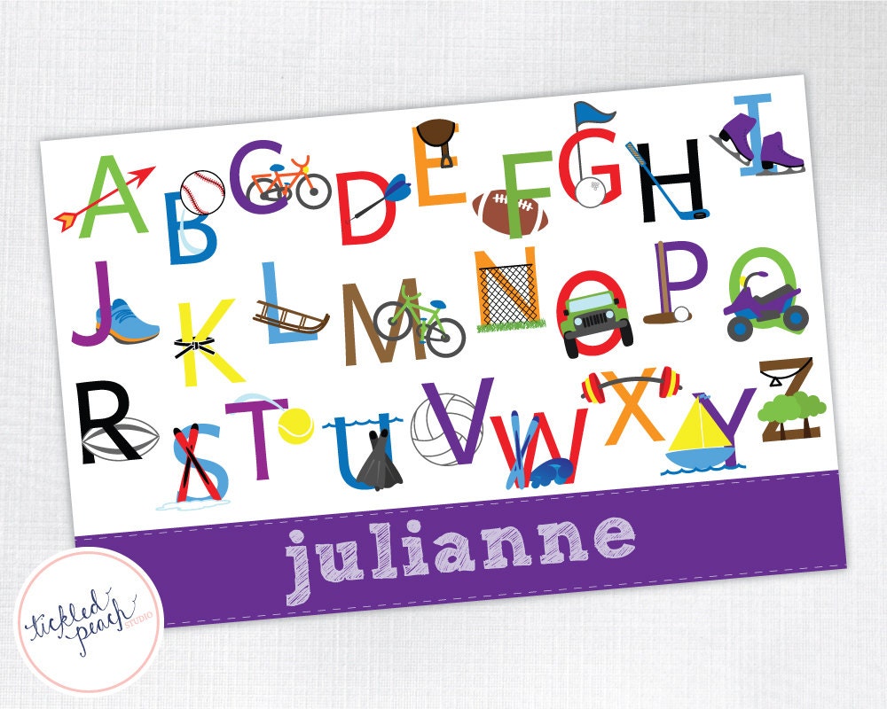 Sports Alphabet Personalized Placemat for Girl - laminated, double-sided - Custom Kids / Childrens Placemat Il_570xn