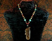 Turquoise Necklace - Jade Pendant - Ethnic Jewelry - Antique Jade Phoenix - Mala - Yoga - Om Jewelry - Ancient Jewelry - Beadwork