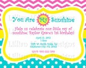 You Are My Sunshine Birthday Invitation - Turquoise - Chevron - PRINTABLE Invitation and Thank You Card Il_170x135