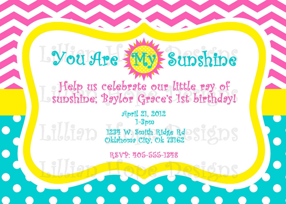 You Are My Sunshine Birthday Invitation - Turquoise - Chevron - PRINTABLE Invitation and Thank You Card Il_570xn
