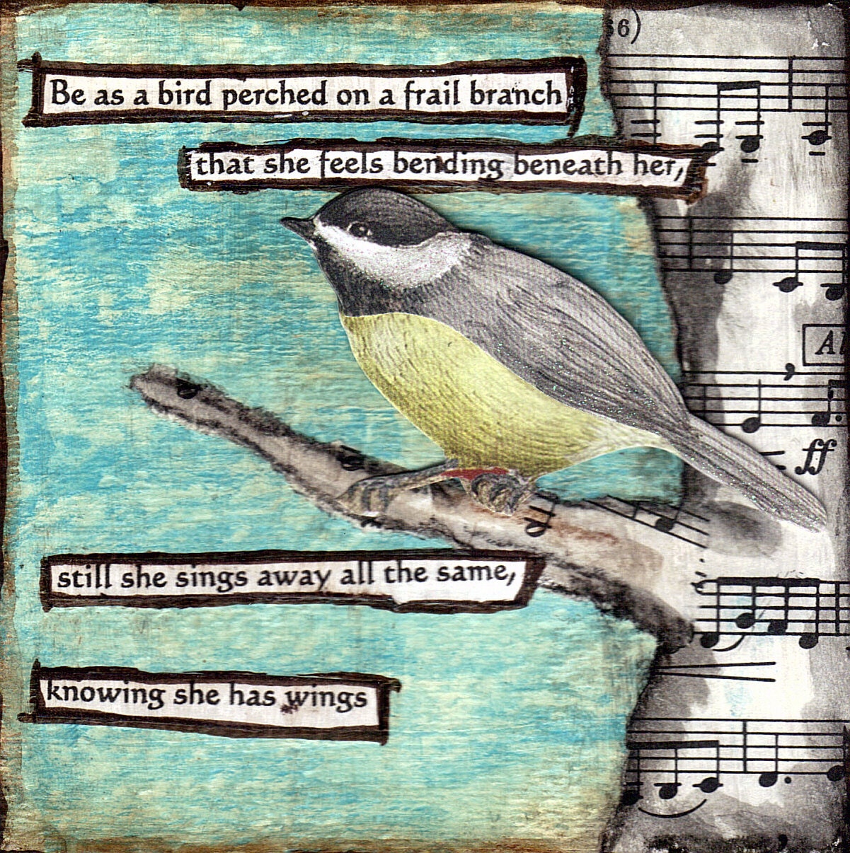 4" x 4" mixed media original collage - She has wings