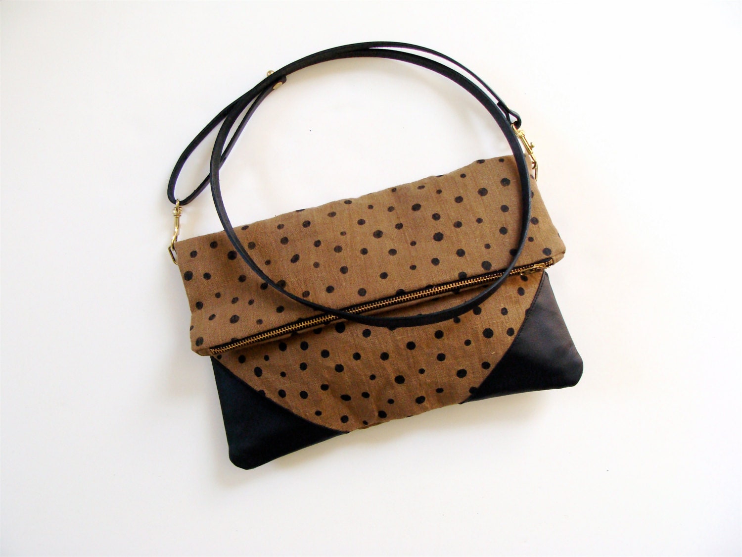 Fold Over Cross Body Bag with Removable Strap Polka Dots