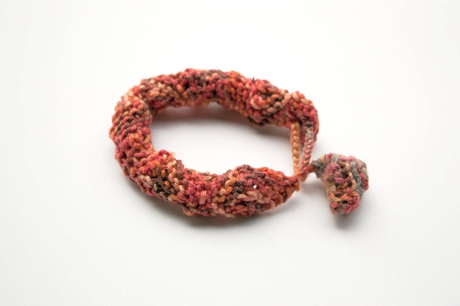 Orange knitted bracelet, OOAK