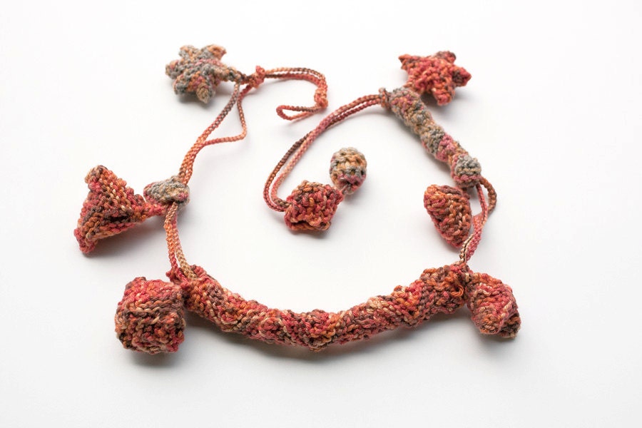 Orange knitted necklace, OOAK