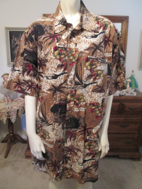 Vintage 1950s Men's Hawaiian Shirt XXL Tropical Tiki Rockabilly Lounge Surf Retro