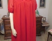 Vintage 1950s Red Nightgown and Robe Peignoir Set Munsingwear Classic PinUp Retro Rockabilly Gorgeous