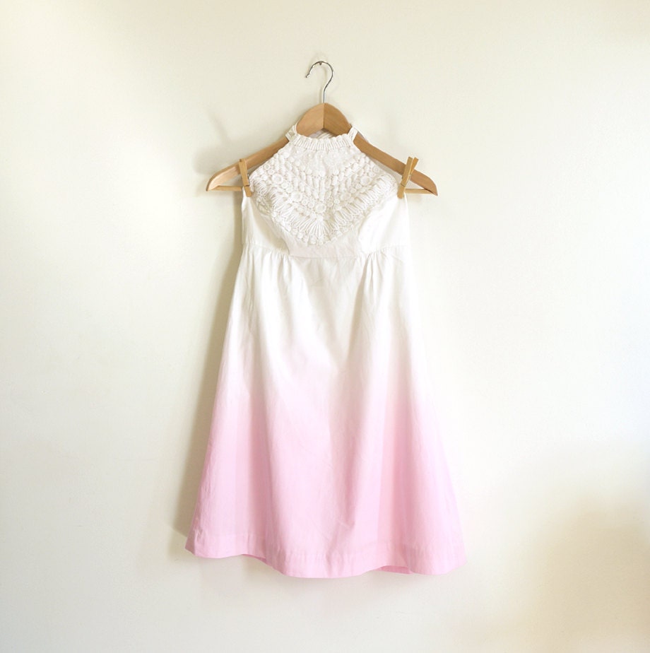 Ombre Cotton Mini Dress  White and Pink summer halter dress Size XS.