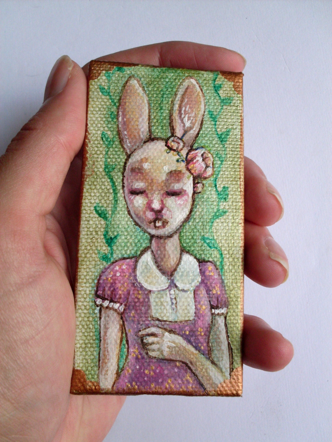 SALE Original Rabbit Painting - Bunny Girl - mini acrylic painting of bunny rabbit girl