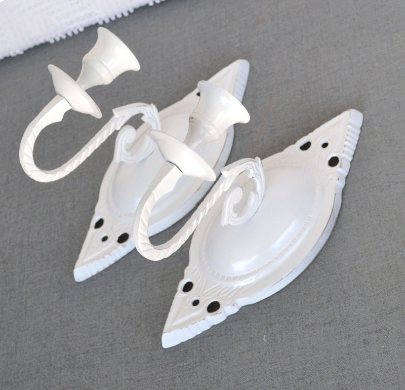 White Shabby Chic Metal Candle Sconces..Upcycled Painted Vintage Candleholders... Hollywood Regency Modern Traditional