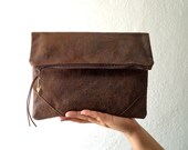 Vegan Clutch, handbag,  fold over clutch, FAUX LEATHER, faux suede in chocolate brown,soft and lightweight.Minimalist.