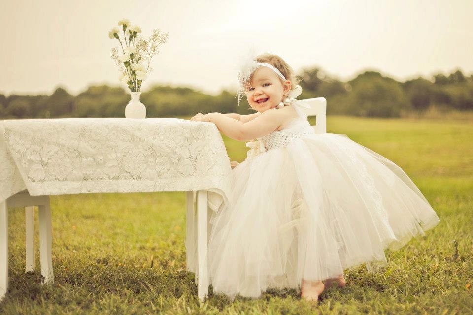 Lovely in Lace Tutu Dress- Vintage, Ivory, White flower girl