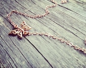 Graduation Gift - Dainty Rose Gold Filled Butterfly Sideways Necklace