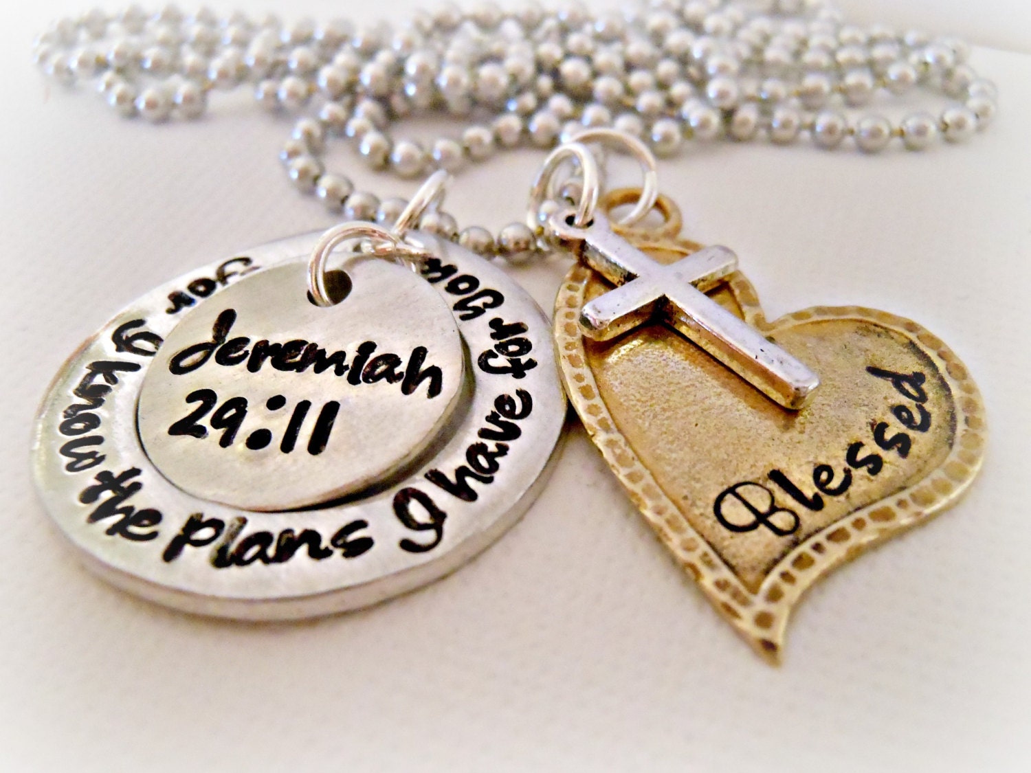For I Know The Plans I Have For You, Jeremiah 29:11 Hand Stamped Personalized Mixed Metal Necklace Mothers Day