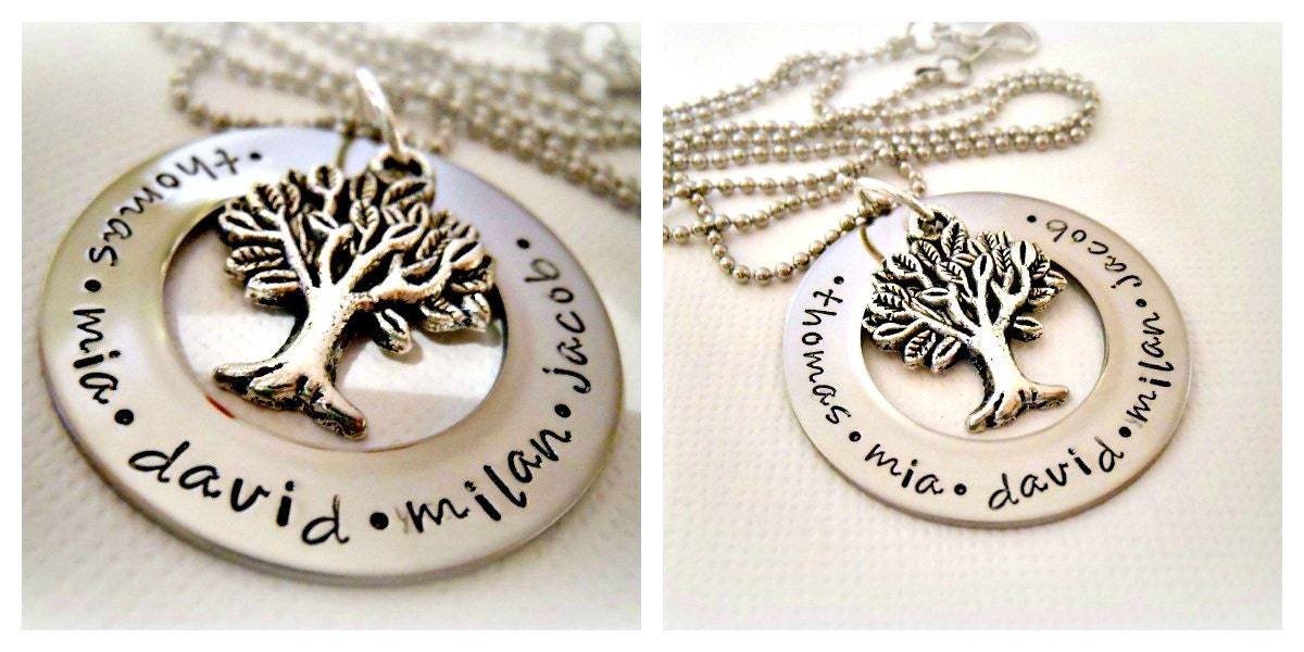 Family Tree of Life - Personalized Handstamped Keepsake Mother Grandma Necklace Mothers Day