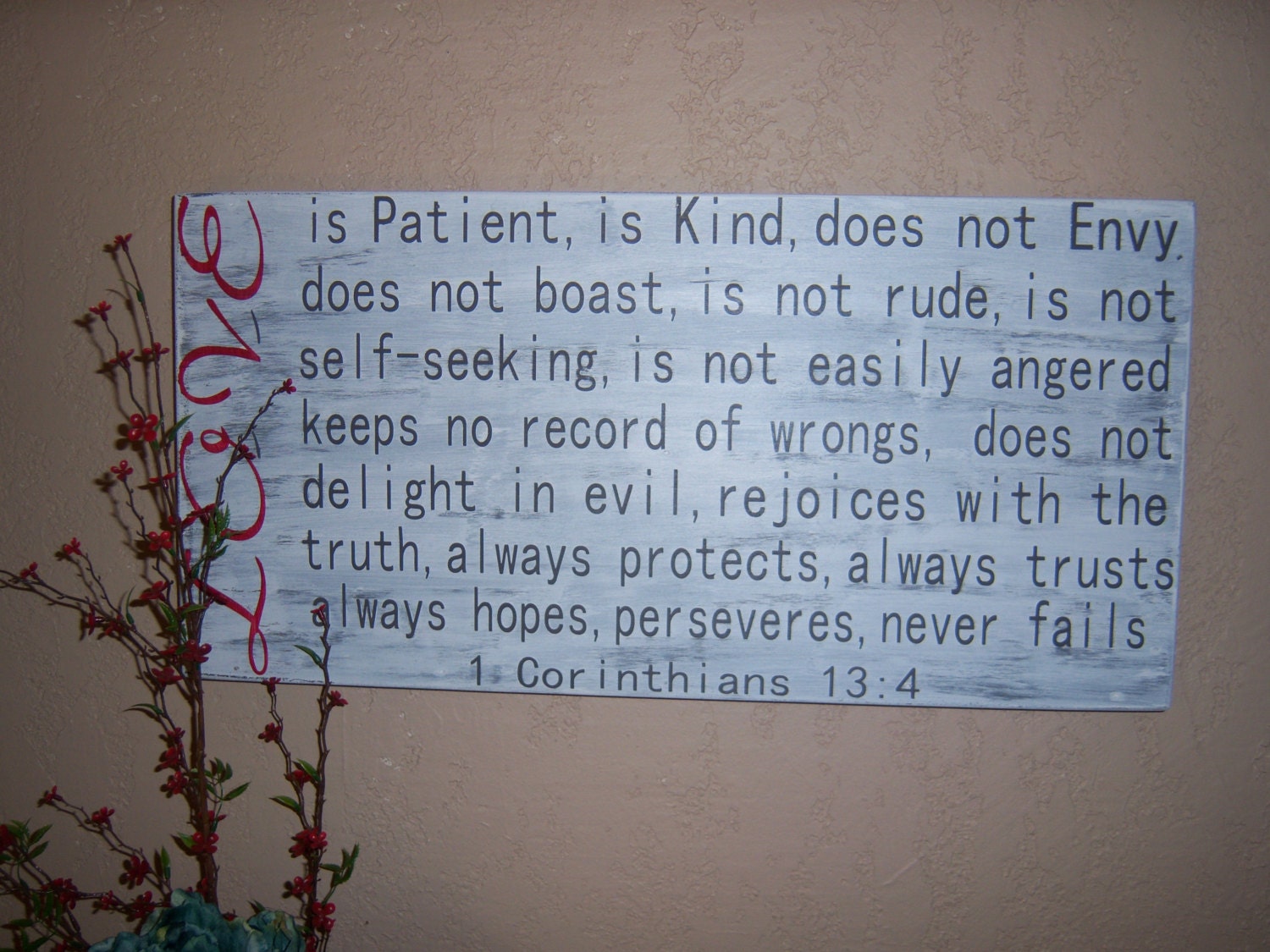 Love is patient, love is kind 1 Corinthians 13:4 12x24 wall decor wood sign, wedding signs, love, great wedding gift