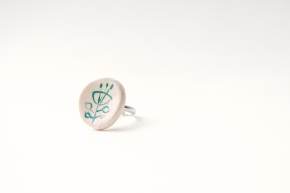 Green Mod Flower- Ceramic Ring by RossLab