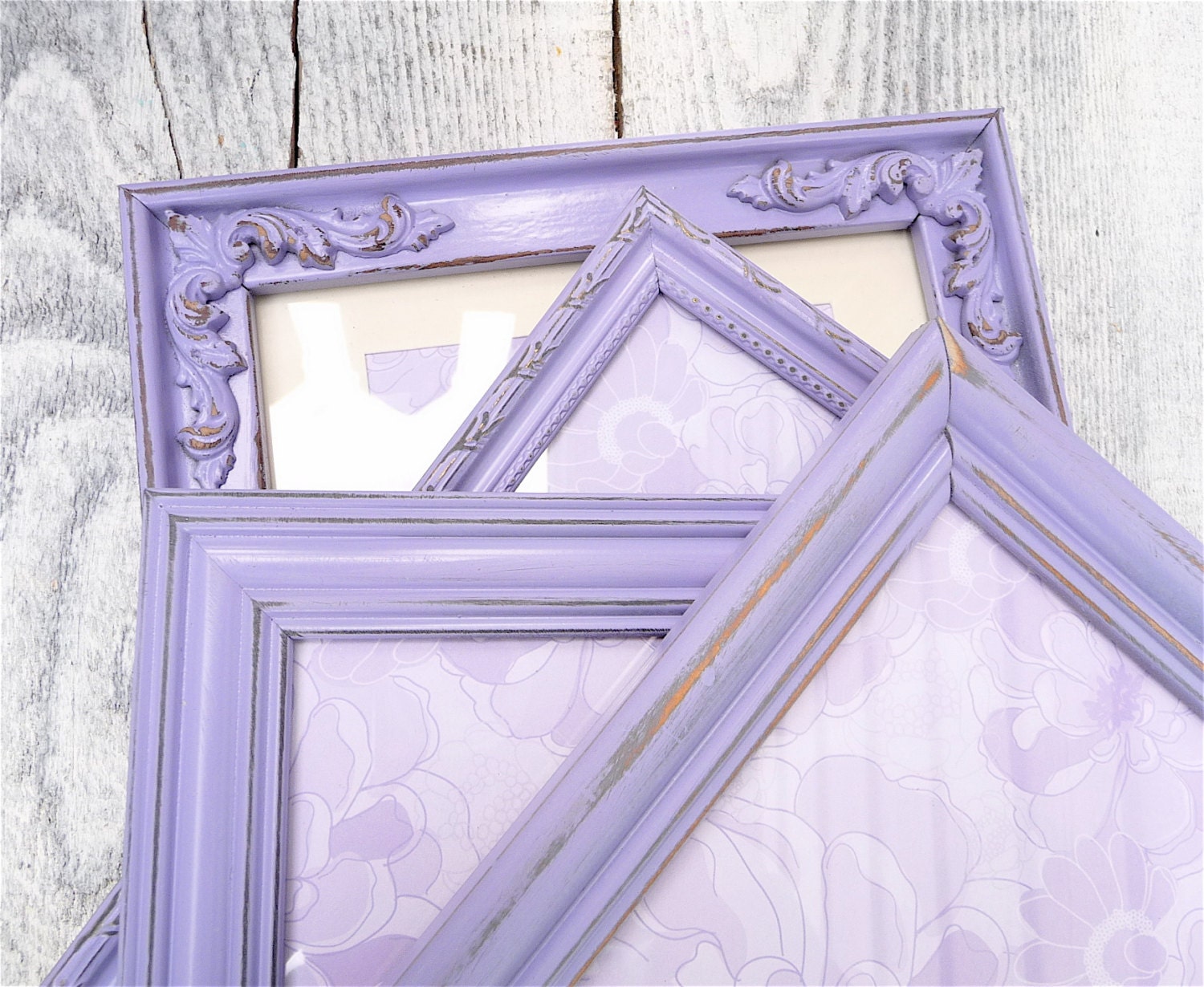 SHABBY CHIC Frames, Set of 6 Painted in Lavender Purple