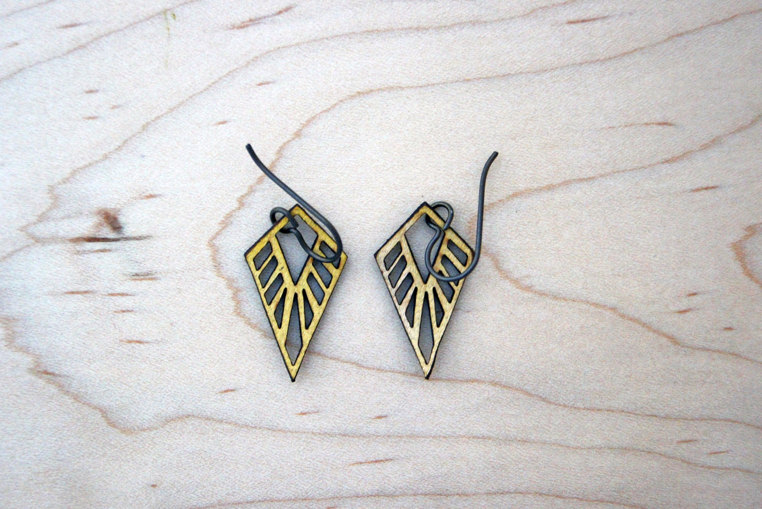 Little Dagger Lasercut Leather Earrings - Yellow