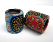 Dreadlock beads, tribal pattern, one pair, large size, millefiroi, inspired by Native American beadwork, colorful, handmade