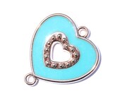 Turquoise Heart Connector - Bracelet Connector - Heart Rhinestone Connector - Heart Charm - Bracelet Charm Jewelry Findings