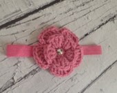 Headband with a crochet flower, Girls hair accessory, Pink flower pink headband, Photography prop, Spring/Summer hair accessory