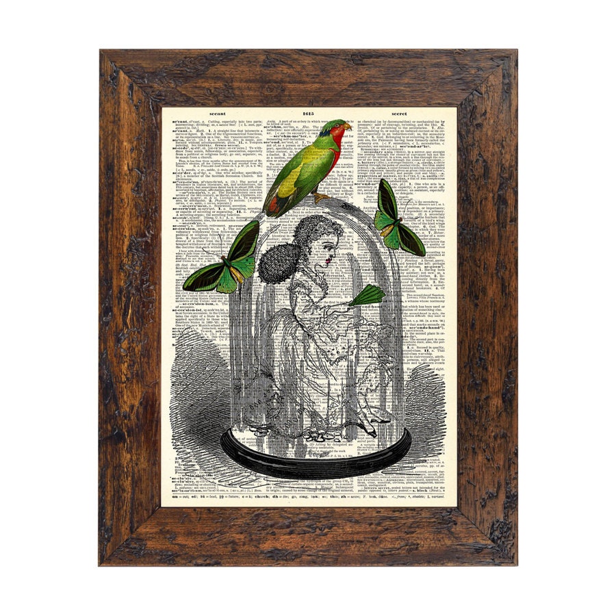 Pretty Little Doll in a Tiny Little Jar Original Print on an Unframed Upcycled Bookpage