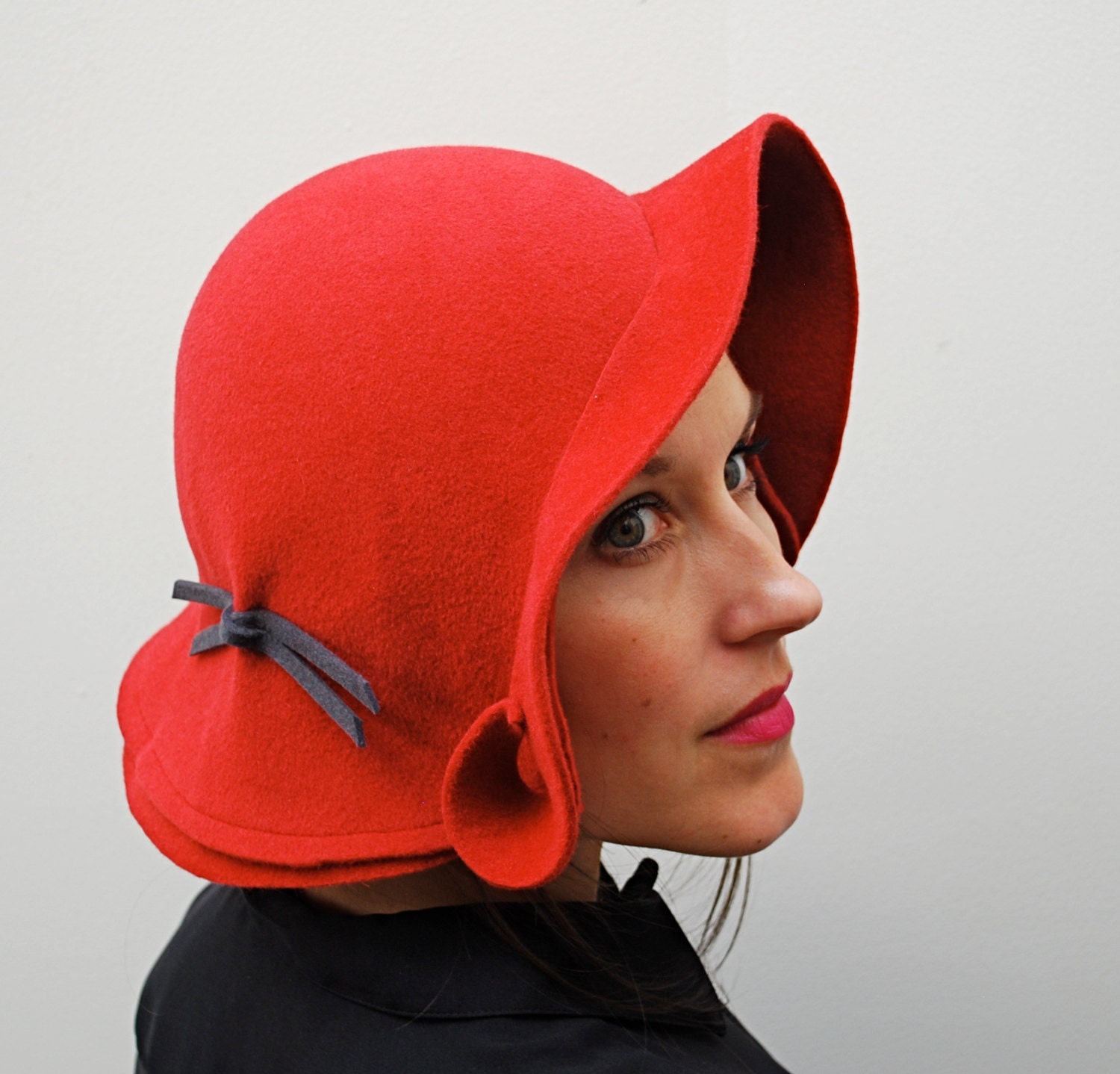 Cinnamon Red sculptural Cloche / Womens hat / hand draped / large