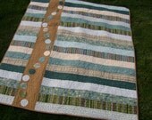 Handmade Lap Quilt in Green Tan Teal Cream Emerald Brown