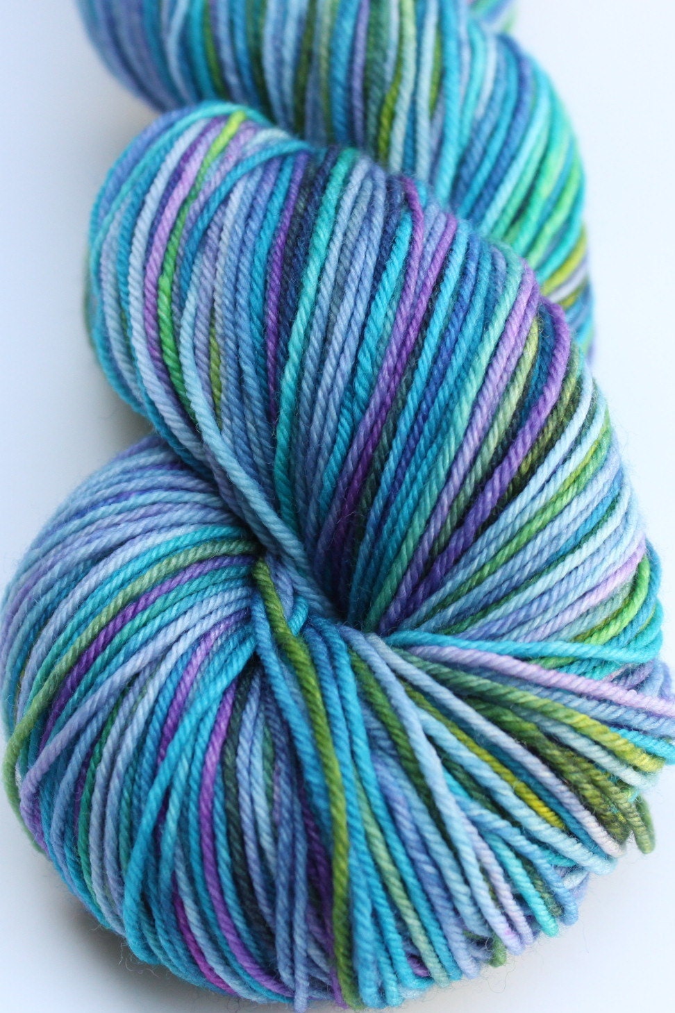 Kettle Dyed Sock Yarn, Superwash Merino and Nylon 75/25 Fingering Weight, in "Field of Iris"