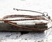 Wrap bracelet in Irish Waxed Linen and silver bar bead - brown - 
