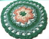 Crocheted, Round Rug - MANDALA RUG - pink and green