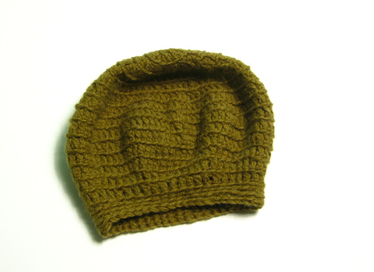 Slouchy Winter Beanie - Crocheted Super Slouchy Hat - dark olive