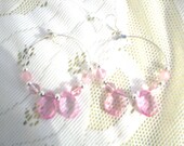 Earrings Hoop Pierced Pink Glass Teardrop Beaded Handmade Jewelry