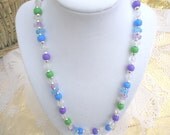 Child Necklace Beaded Green Blue  & Purple Stretch Handmade Kids Jewelry