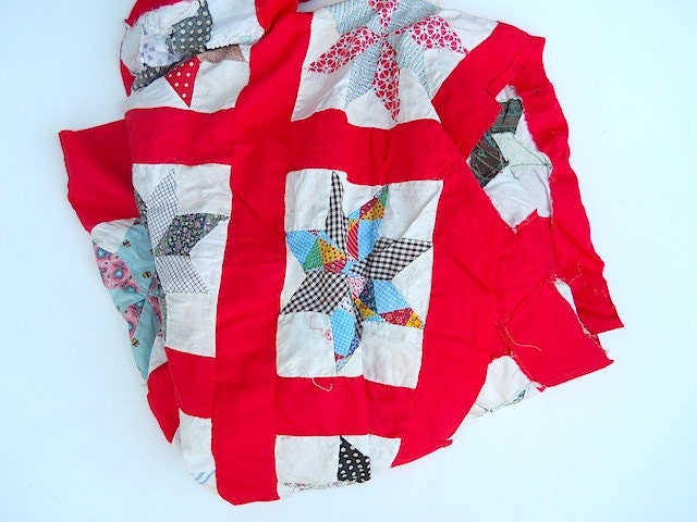 Vintage Red Fourth Of July Quilt Section, Mid Century Quilt Sections, Antique Americana Handmade Quilt Front, Red, Gift For Wife