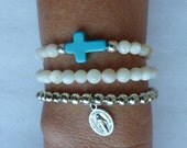 beachcomber freshwater shell turquoise cross bracelet beach wedding