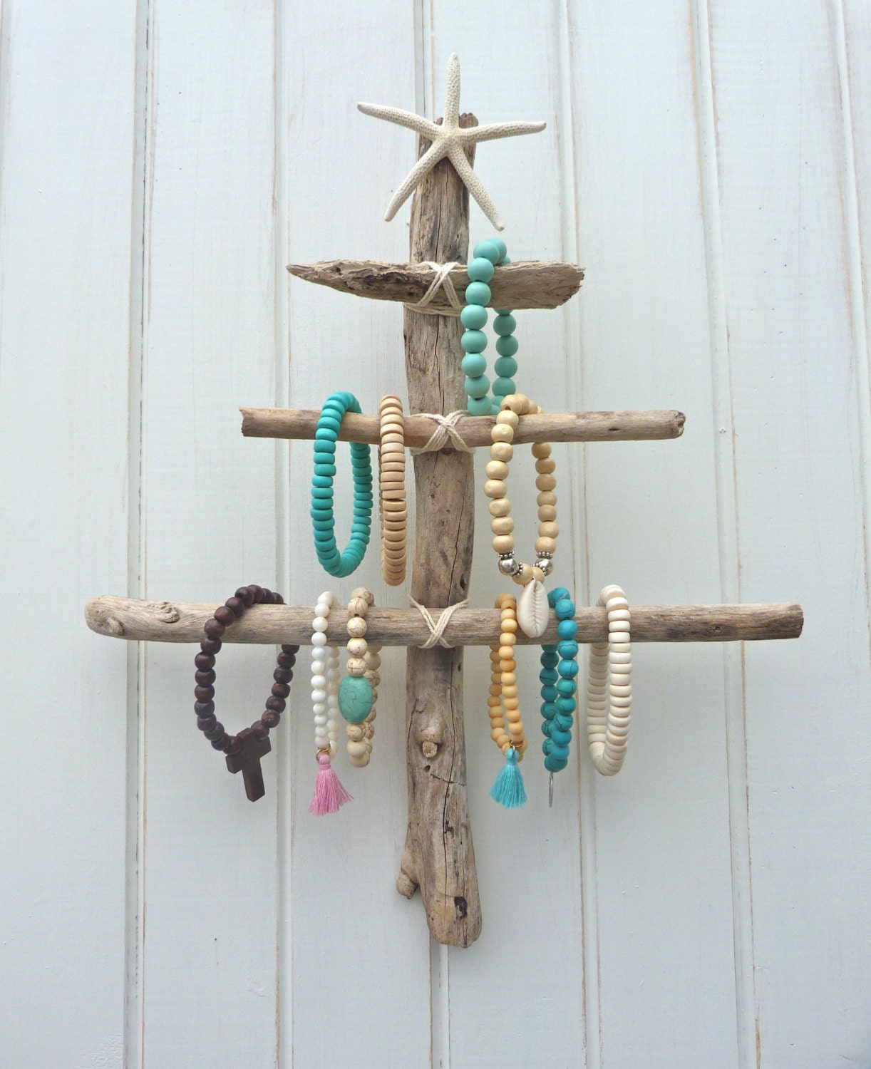 driftwood christmas tree / jewellery jewelry hanger - beach home decor